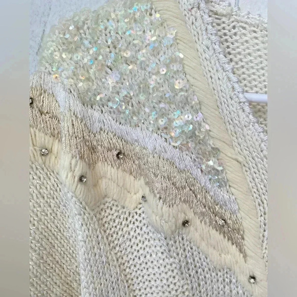 Vintage Lambswool Rabbit Angora Sweater Beading Sequins Size L By Side Effects - Picture 6 of 9
